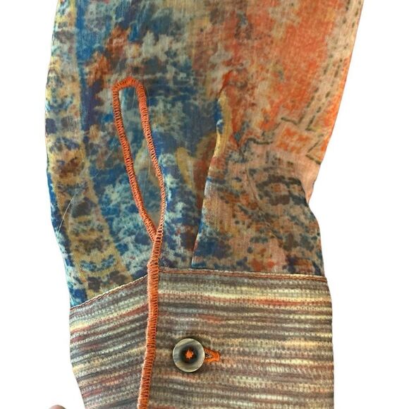 Soft Surroundings Sz XS Sheer Fall Color Orange Piping Detail Button Down Shirt - Picture 6 of 8